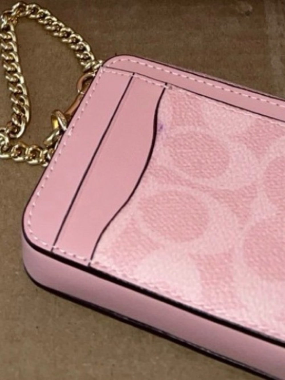Coach Pink Signature Card Case Crossbody with Gold Chain - Picture 2 of 3
